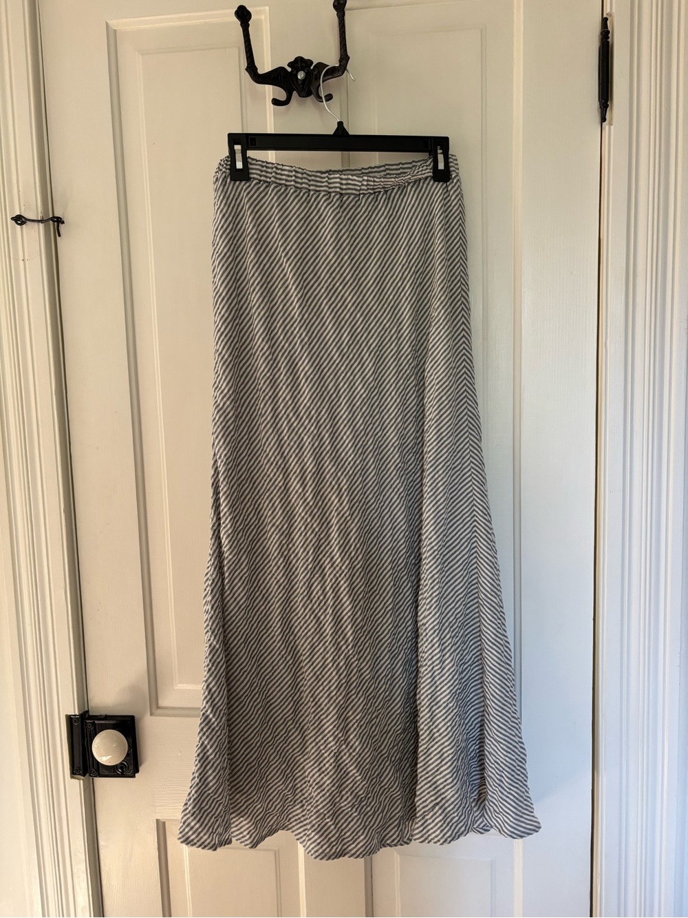 DREW Striped Maxi Skirt in Grey and White